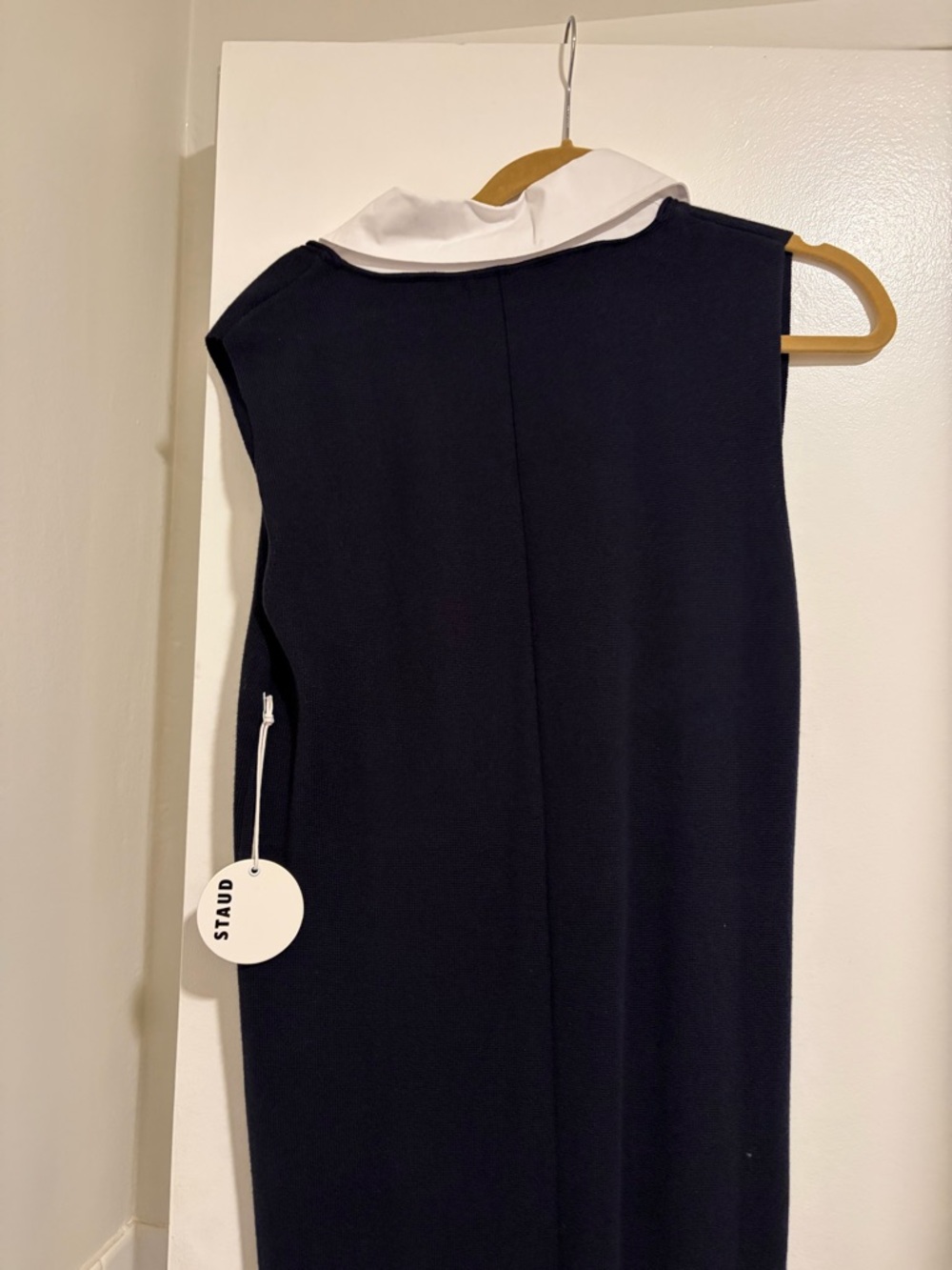 STAUD Navy and White Maxi Dress with Deep V Panel - Picture 5 of 6